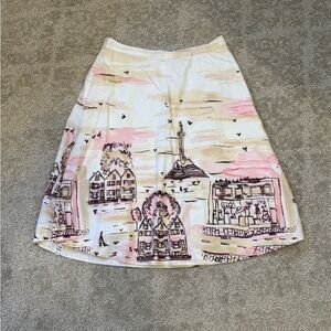 Valerie Stevens Scenic Print A-Line Skirt - Pink and Cream